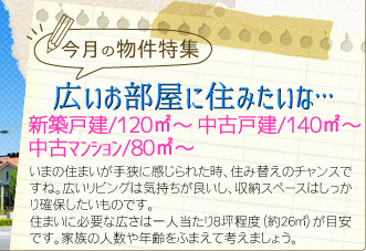 今月の物件特集「広いお部屋に住みたいな... 新築戸建120平米～」